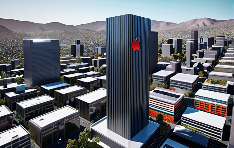 **
A futuristic cityscape where Apple's sleek designs meet Google's AI labs. Clean, minimalist buildings are interwoven with vibrant, experimental tech displays. Capture the contrast between Apple's refined aesthetic and Google's bold, exploratory approach. Highlight the tension and potential synergy of their innovation race.
**
