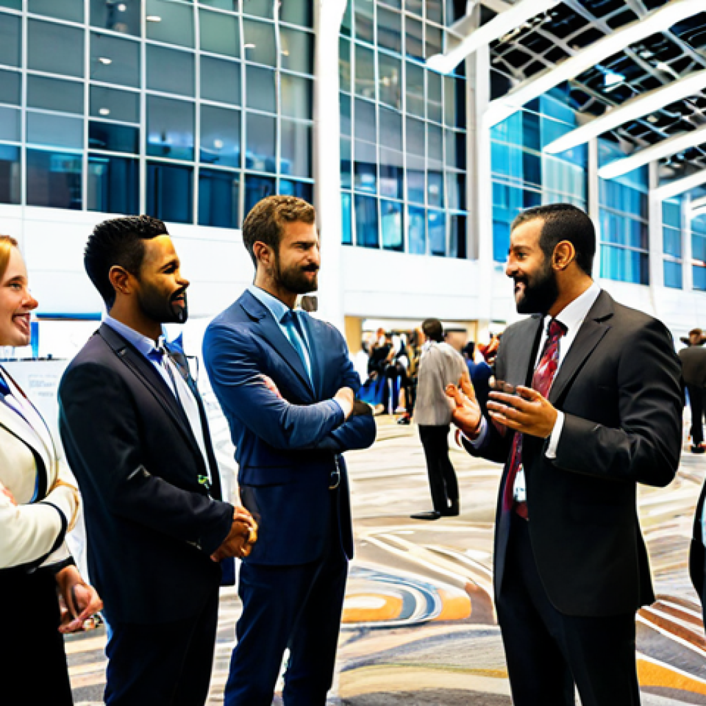 Professional Networking Event**
Prompt: "A diverse group of fully clothed professionals in modest business attire networking at a modern conference. Background features a brightly lit convention center with company booths and displays. Safe for work, appropriate content, professional setting, perfect anatomy, natural proportions, well-formed hands, proper finger count."
**