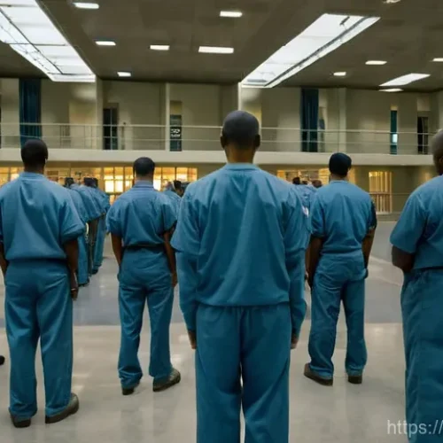 Home 29 미국 교도소 시스템 - **Prompt for the Scale and Complexity of the US Prison "A wide, cinematic shot of a modern, impo...