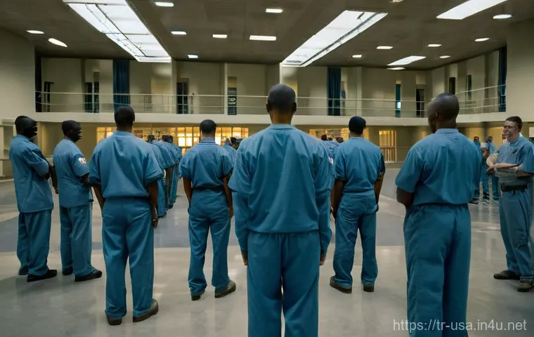 미국 교도소 시스템 - **Prompt for the Scale and Complexity of the US Prison "A wide, cinematic shot of a modern, impo...